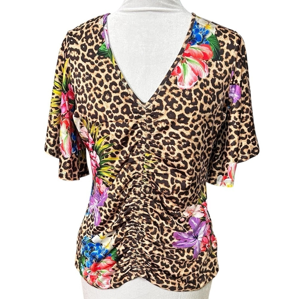 Boston Proper Floral Cheetah Print Top. Size Small